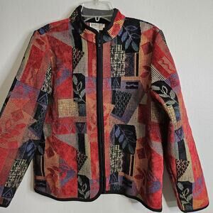 Coldwater Creek Jacket Tapestry Floral Full Zip Sz PM Patchwork Cottagecore